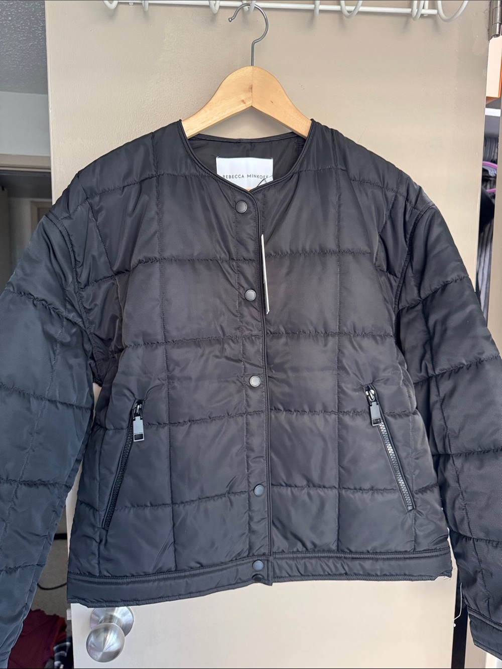 Rebecca Minkoff Black Quilted Snap-Front Puffer Jacket